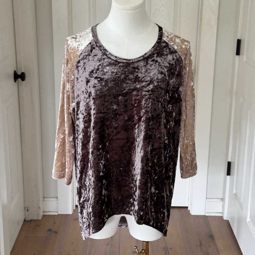 Crushed Velvet‎ V-Neck Top Brown Sz Med Whimsigoth Fairy Renaissance POL